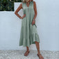 Casual Summer Midi Dress Women Sleeveless Tank V Neck Buttons Ruffle Loose Dresses Beach Soild Sundress Fashion
