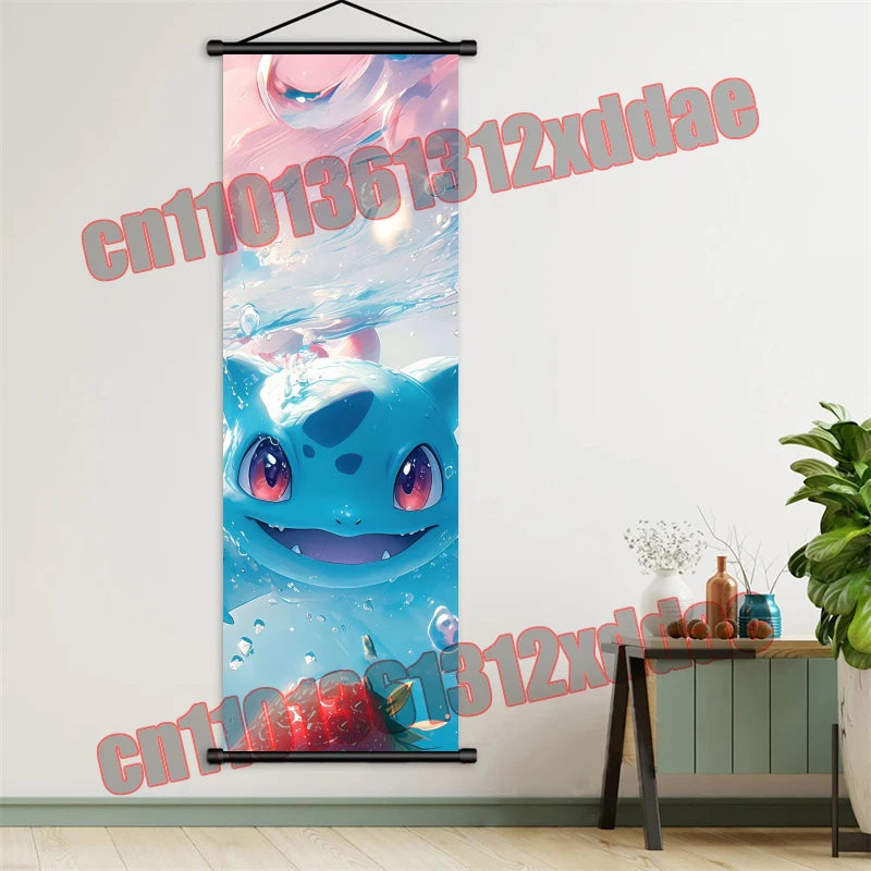 Pokemon Anime, Bulbasaur, Charizard, Eevee, Pikachu, Print Art White Canvas Scroll Painting Modern Room Decor Wall Art Painting
