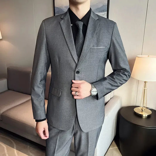 Solid-colored Suit Formal Business Men All-season Professional and Fashionable Gentleman Solid Color Wedding British Style Suit