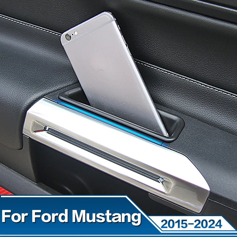 2PCS Car Door Front Storage Box Bag Handle Interior Auto Accessories For Ford Mustang 2015 - 2024 2023 2022 2019 2018 2017 2016