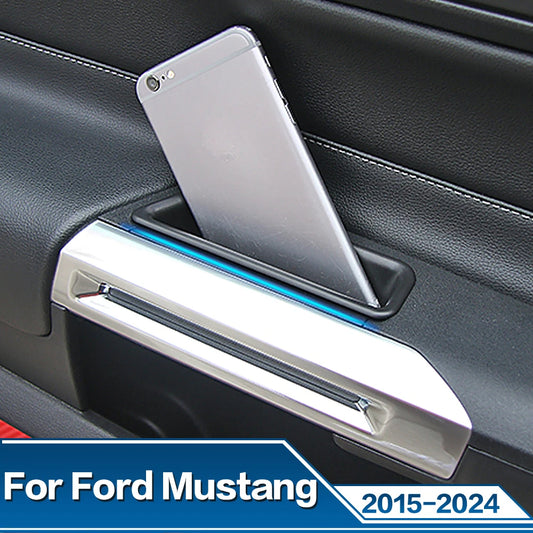 2PCS Car Door Front Storage Box Bag Handle Interior Auto Accessories For Ford Mustang 2015 - 2024 2023 2022 2019 2018 2017 2016