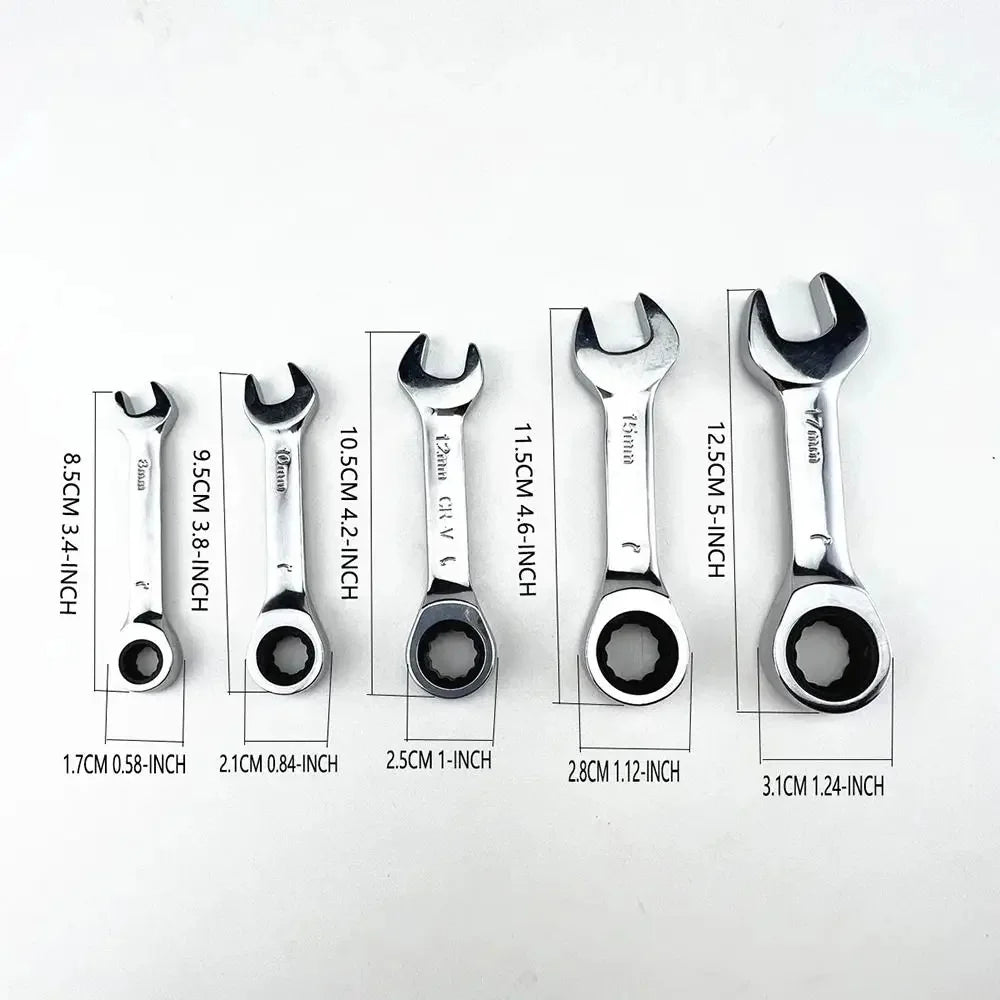 Short Handle Ratchet Spanner 6/7/8/9/10/11/12/13/14/15/16/17/18/19mm Fix Head Ratcheting Wrench Professional Spanner Hand Tools