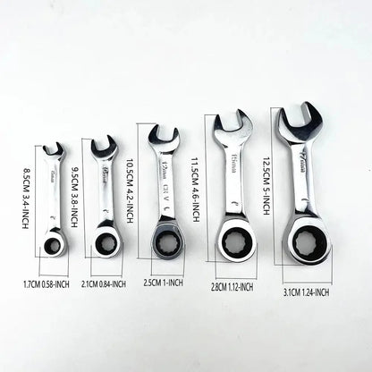 Short Handle Ratchet Spanner 6/7/8/9/10/11/12/13/14/15/16/17/18/19mm Fix Head Ratcheting Wrench Professional Spanner Hand Tools