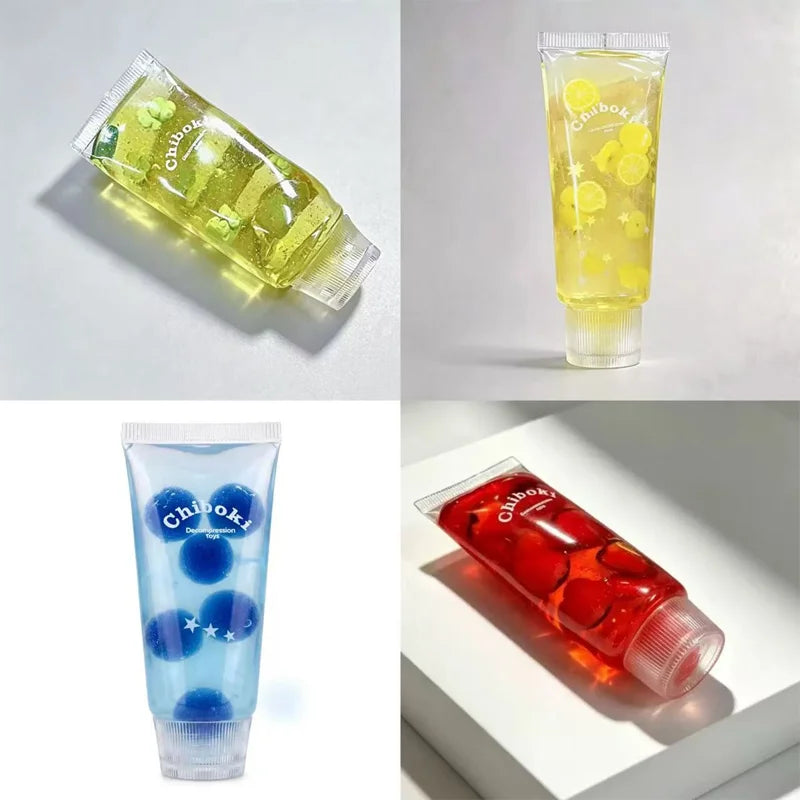 Chiboki Clear Tube Fruit Bead Squeeze Fidget Jelly Squishy Toy Anti-Stress Decompression Applicable To High Pressure Individuals