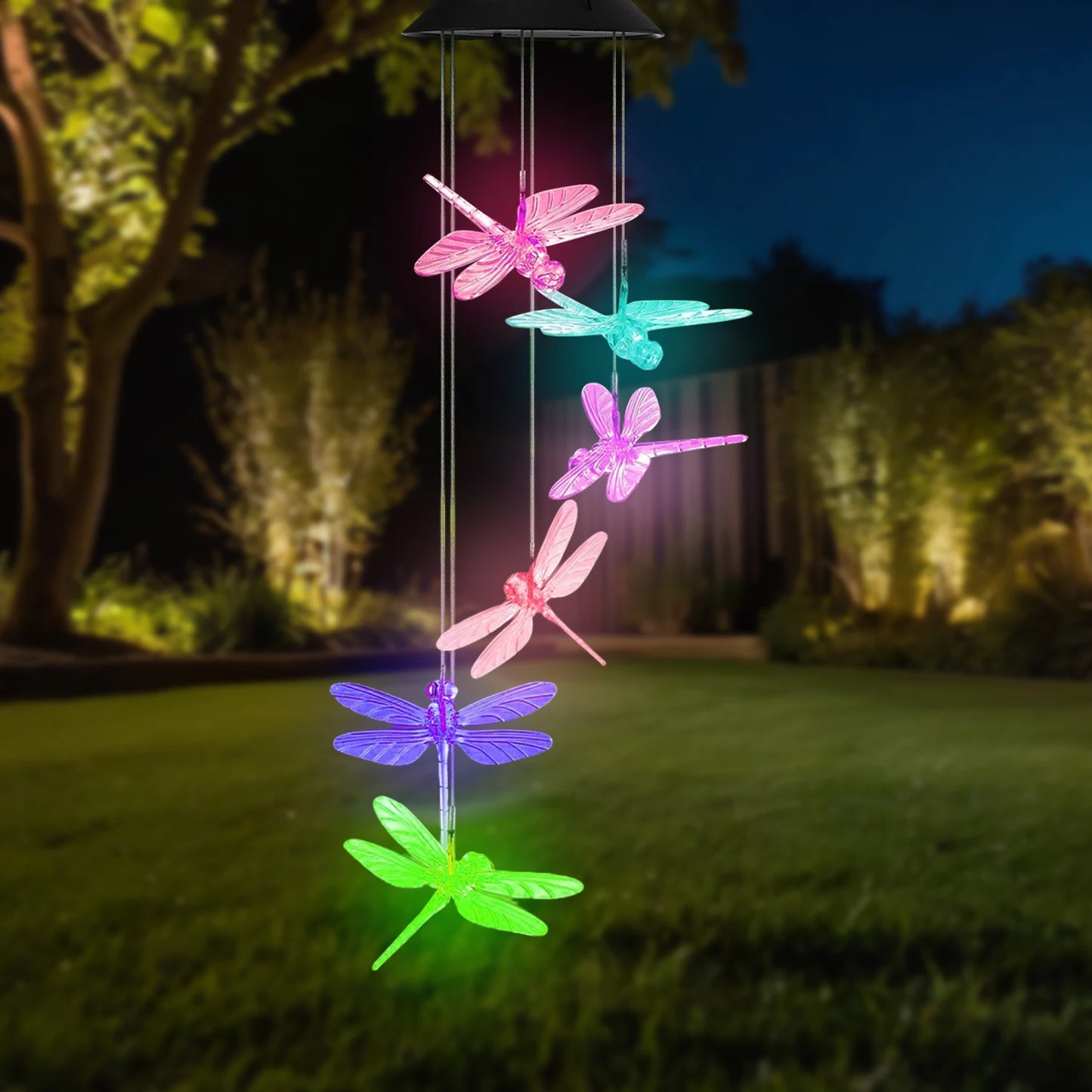 1Pc Outdoor Solar Garden Multi-color Wind Chime Lights North American Cardinals Butterfly Dragonfly Hummingbird and So On