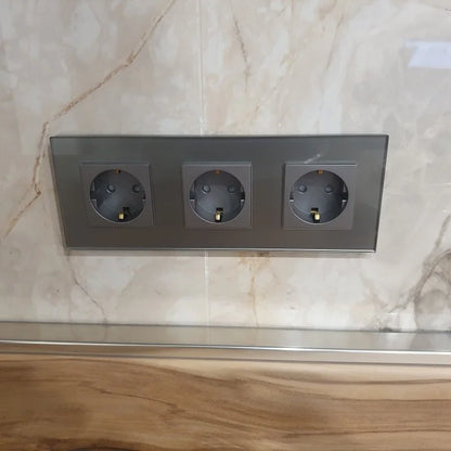 Bingoelec Grey Smart Light Switch and WiFi Wall Socket with Crystal Glass Panel Switches with Sockets Home Improvement