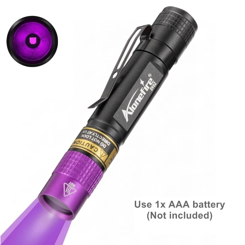 SV62 3W UV 365nm LED Flashlight AAA Mini Pen Ultraviolet Torch Money Marker Ore Pet Urine Stain Scorpion Black Light Detector