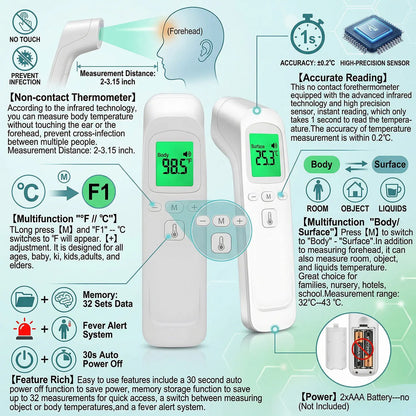 Digital Forehead Thermometer Electronic Contactless Clinical Accuracy Non-contact Body Temperature Meter Fever Or Oximeter