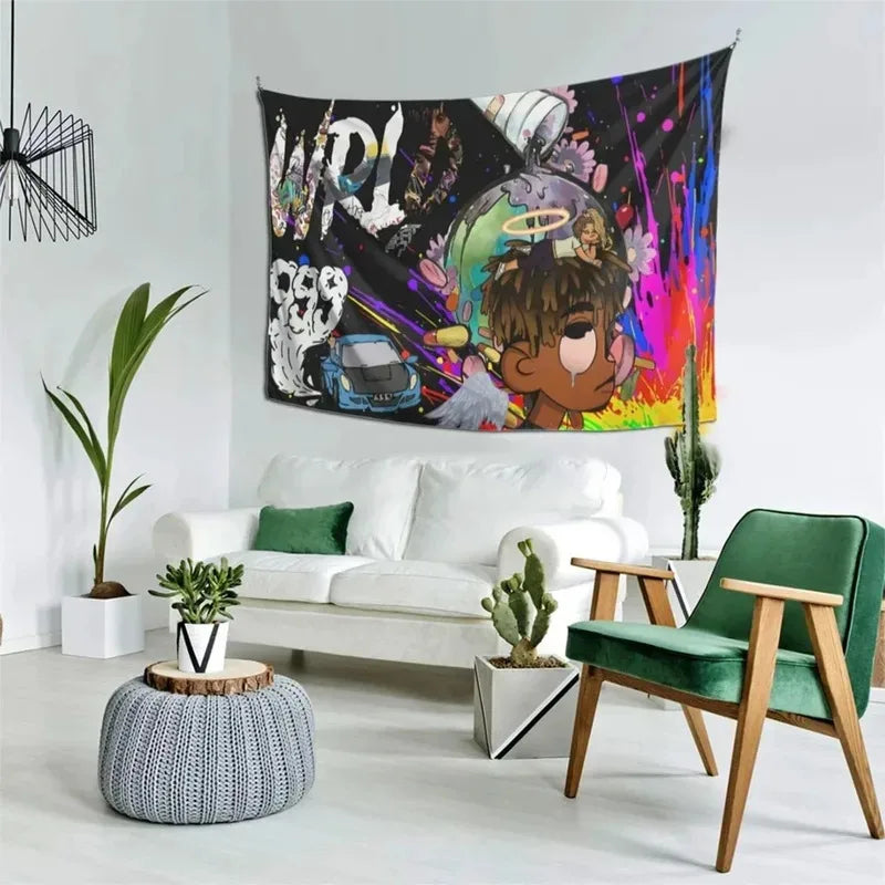 VIKAMA Hip-Hop Rapper Tapestry Juice World Street Art Wall Hanging Rap Music Poster Bedroom Living Room Wall Decor