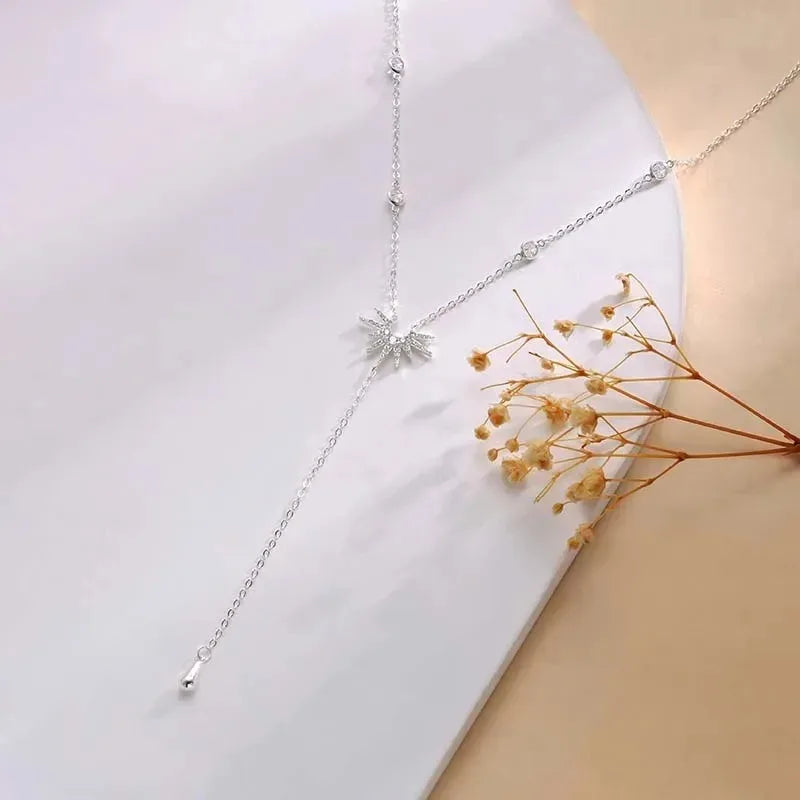 Stainless Steel Y-Shaped Pendant Necklace for Women Girls, Elegant Fashion Simulated Diamond Long Tassel Dangle Jewelry Gifts