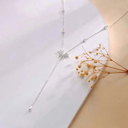 Stainless Steel Y-Shaped Pendant Necklace for Women Girls, Elegant Fashion Simulated Diamond Long Tassel Dangle Jewelry Gifts
