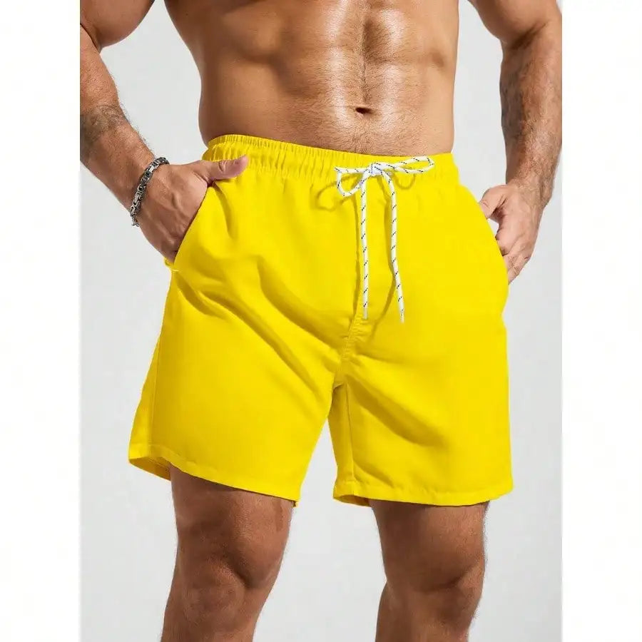 Palasendo Men's Plain Pocketed Drawstring Waist Beach Shorts, Suitable For Summer, Hawaiian, Men Dry Fit Orange Swim Trunks, Men Swim Trunk Matching, Men Beachwear, Plain Swim Trunks