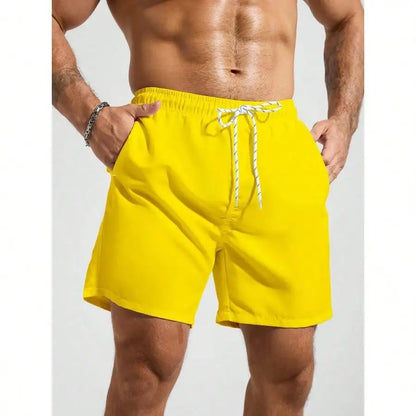 Palasendo Men's Plain Pocketed Drawstring Waist Beach Shorts, Suitable For Summer, Hawaiian, Men Dry Fit Orange Swim Trunks, Men Swim Trunk Matching, Men Beachwear, Plain Swim Trunks