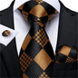 Fashion Men Tie Luxury Gold Black Dot Striped Paisley Silk Wedding Tie For Men DiBanGu Designer Hanky Cufflinks Gift Tie Set
