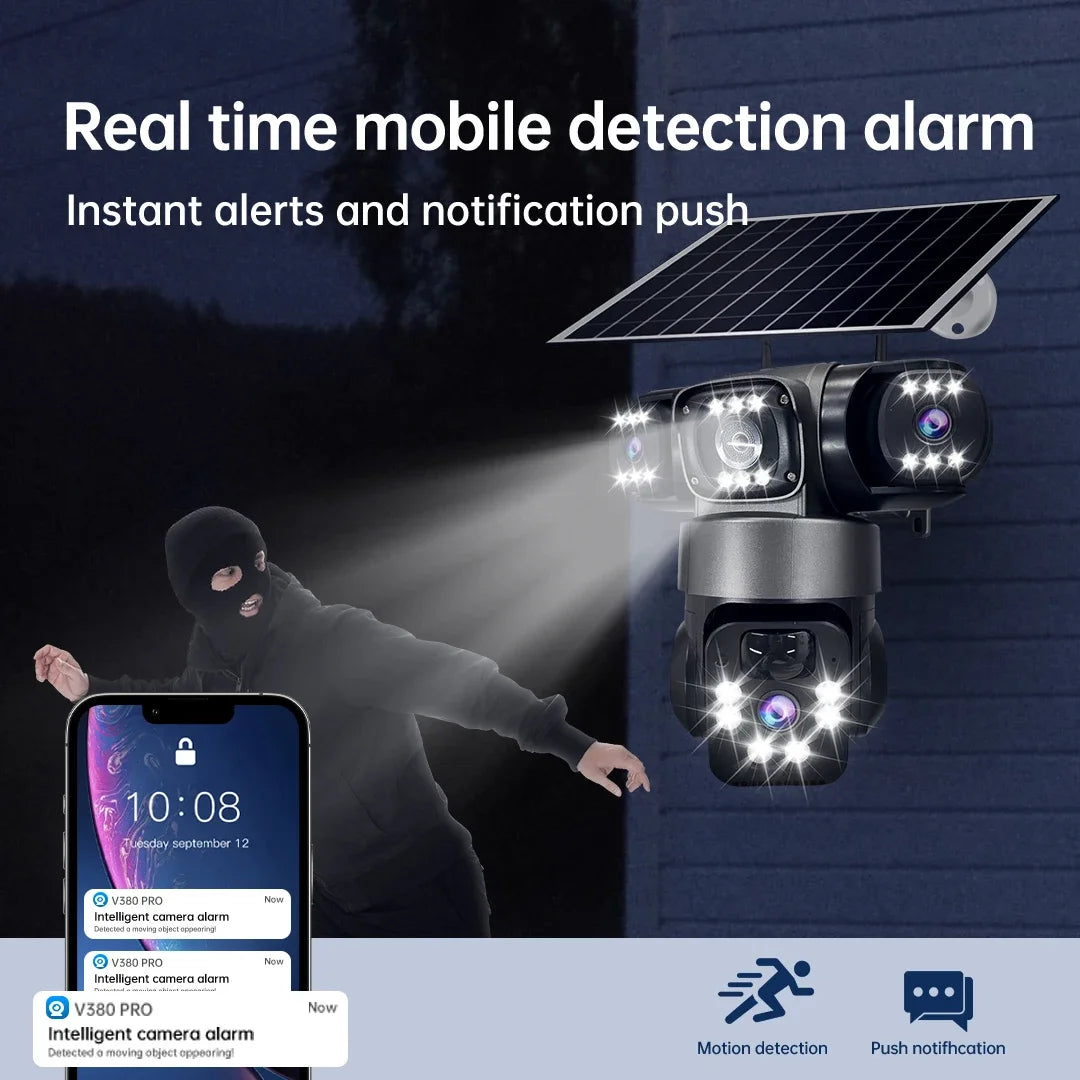 15MP IP Camera WiFi PTZ Three Camera Outdoor Wireless Solar 20000Mah Built-in Battery Video Surveillance Cam Long Time Standby