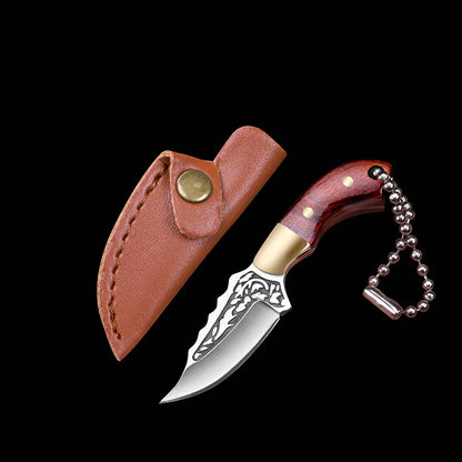 Portable Mini Knife Brass Wood Unboxing Hollow Blade EDC Fixed Blade Leather Cover Cutter Outdoor Surivival Tools Gift
