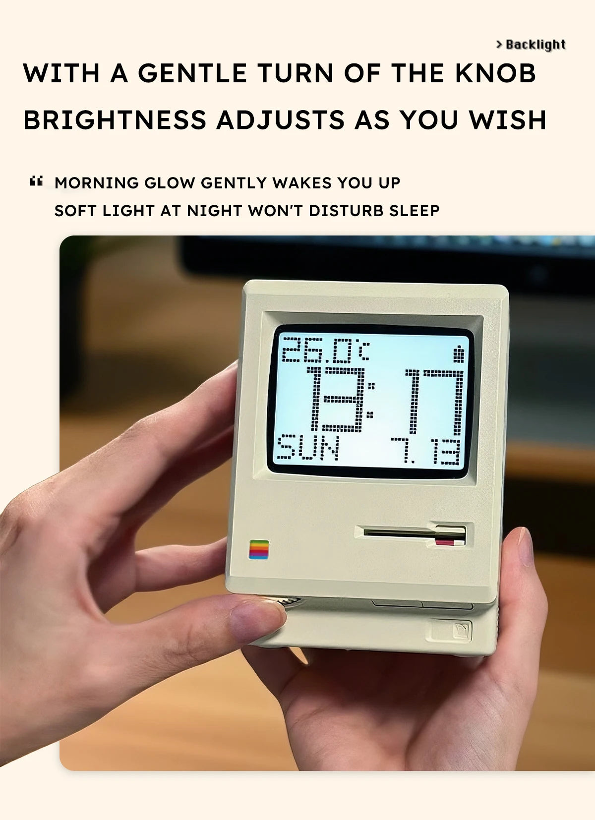 Budzik w stylu Retro Macintosh Klasyczna ozdoba na biurko z cyfrowym zegarem