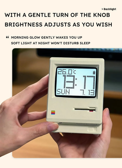 Budzik w stylu Retro Macintosh Klasyczna ozdoba na biurko z cyfrowym zegarem