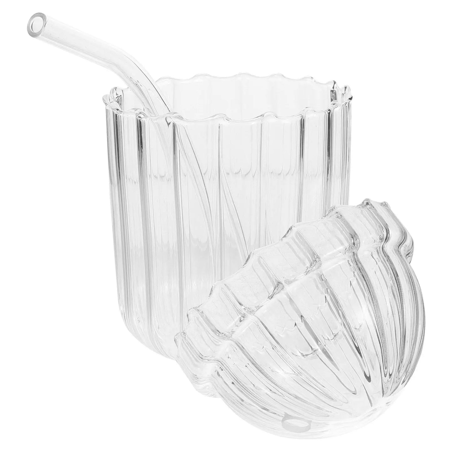 Glass Straw Cup High Borosilicate Clear Large Capacity Vertical Stripe Design Reusable Juice Milk Beverage Drinking Glass