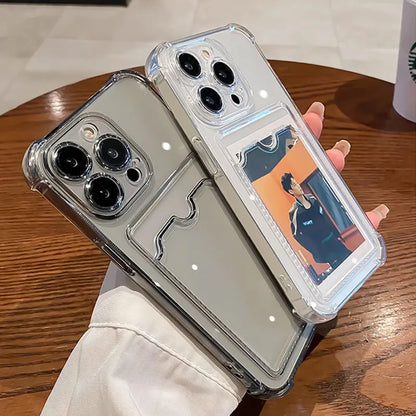Przezroczyste Etui Portfelowe na Karty do iPhone 16 15 14 13 12 11 Pro Max Mini X XR 7 8 Plus Przezroczysta Odporna na Wstrząsy Miękka Obudowa