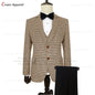 Classic Brown Suit Sets For Men Fashion Checkered Blazer Vest Pants 3 Pieces Formal Party Tailor-made Elegant Slim Fit Costumes
