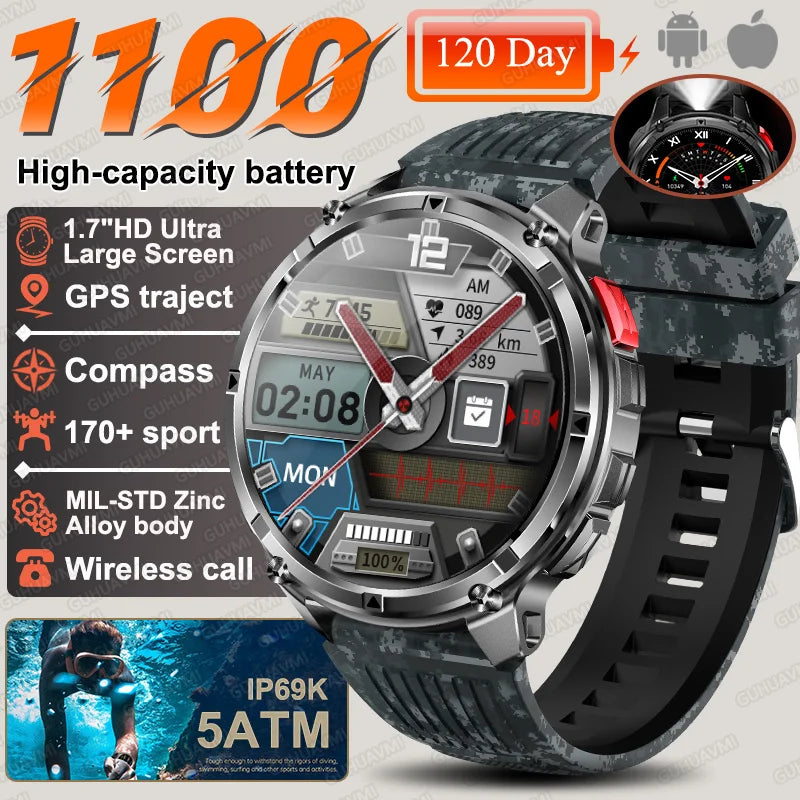 2026 New T-REX 3 PRO 1100mAh Large Battery Smart Watch 10ATM Waterproof GPS 1.7" HD AMOLED Call Sports Flashlight Smartwatch Men