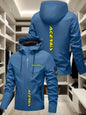Men's Off-Road Motorcycle Style Hooded Jacket BIS Bright yellow logo print Windproof versatile casual functional jacket