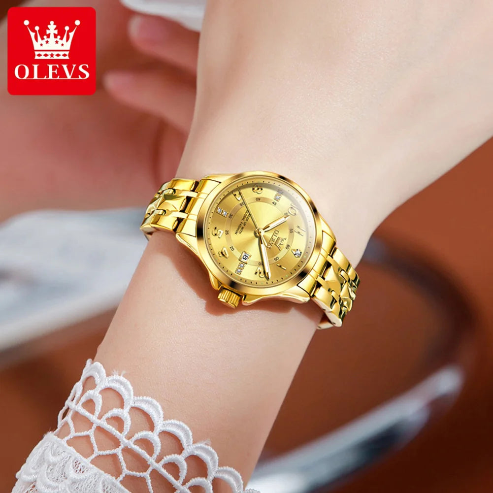OLEVS 2910 Original Quartz Watches for Women Rhombus Steel Strap Waterproof Luminous Calendar Elegant Luxury Ladies Wristwatches