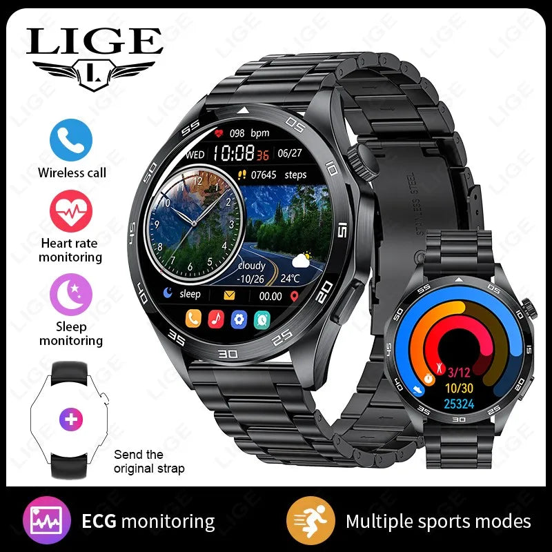 LIGE Micro Physical Examination ECG Smart Watch Men Bluetooth Call Heart Rate Blood Pressure Oxygen Health Smartwatch 2025 New