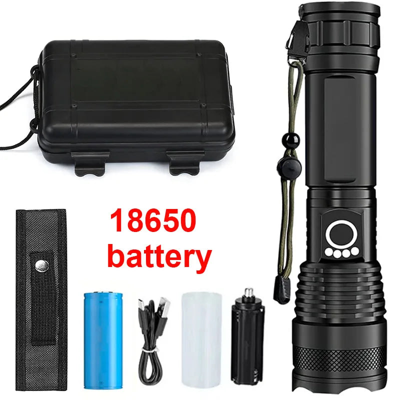 Aluminum Alloy Rechargeable Flashlight High Power Waterproof  Torch Light Zoomable with Storage Box Handheld Flash Lights