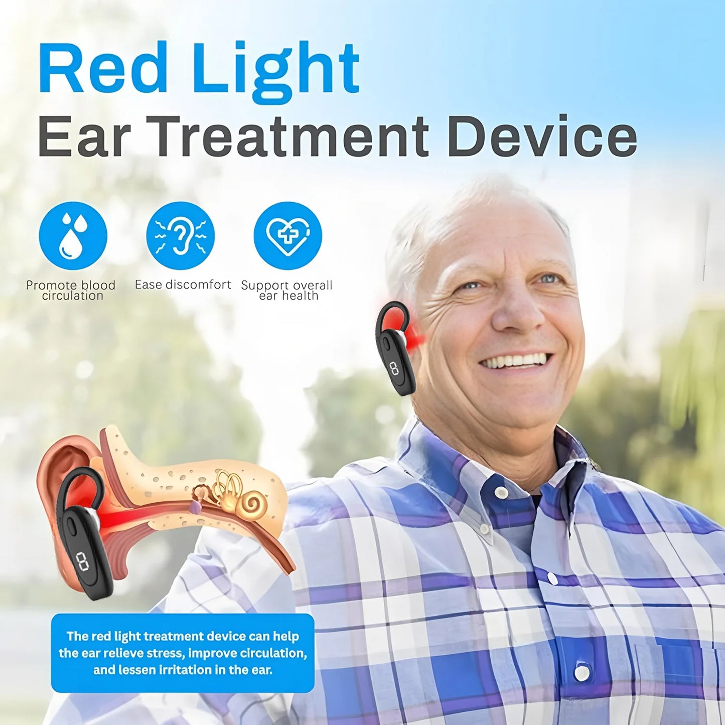 650nm Laser Therapy Earplug for Tinnitus & Otitis Media Deafness Treatment Ear-hanging Style Earplug for Health Care