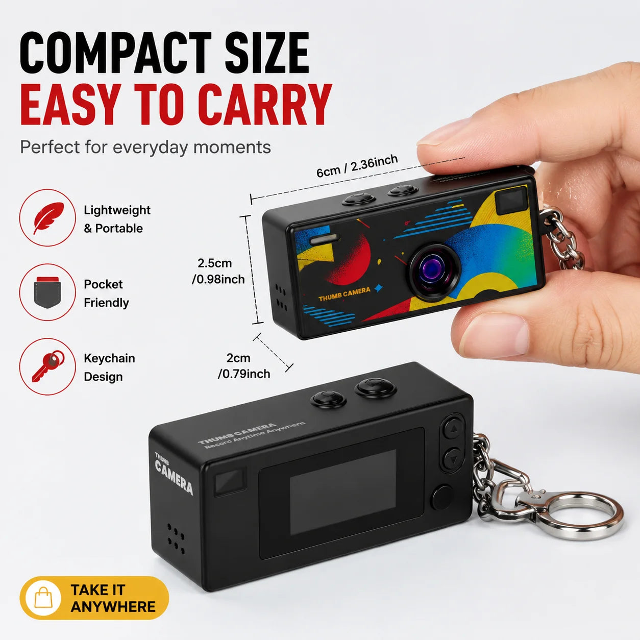 1Pc Portable Mini Thumb Camera Keychain Camcorder 1080p Video Recorder with Memory Card Support and Built-in Flash for Events