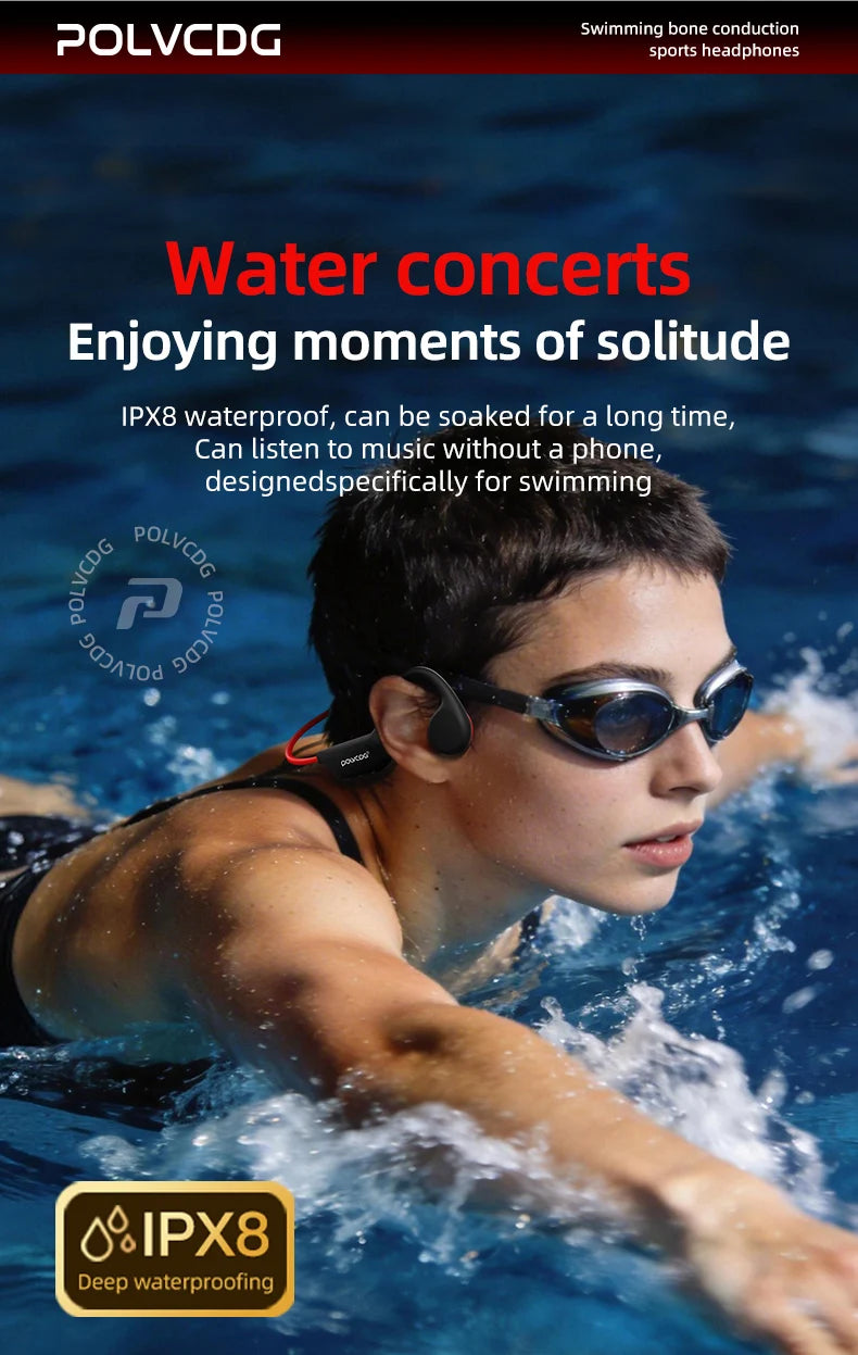 POLVCDG Bone Conduction Headset X7 IPX8 32GB Bluetooth 5.3 Wireless Headset with microphone Waterproof Swim 2023 New