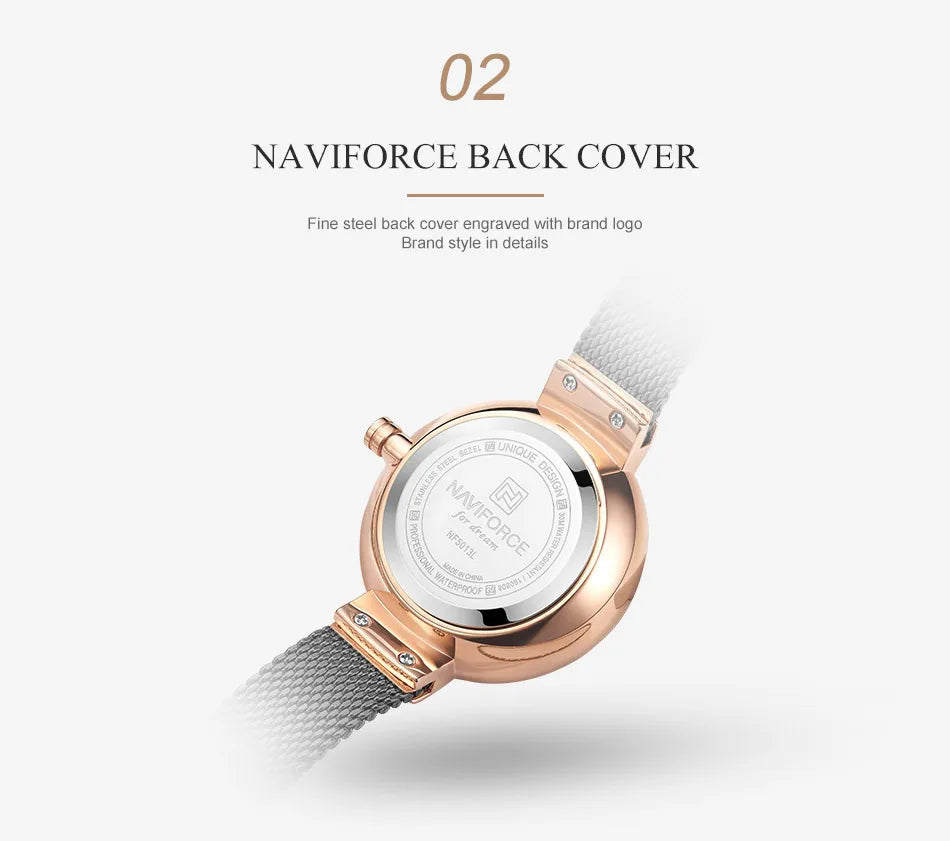 NAVIFORCE Luxury Women Watch Waterproof Dress Wristwatch Stainless Steel Bracelet Strap Elegant Lady Fashion Casual Female Gift