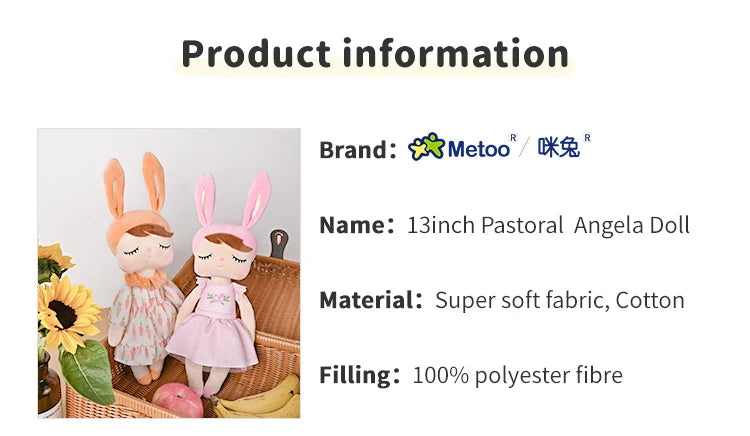Original Metoo 35cm Angela Pastoral Style Bunny Plushie Doll Child Hug Soft Stuffed Toys For Baby and Kids Birthday Gifts