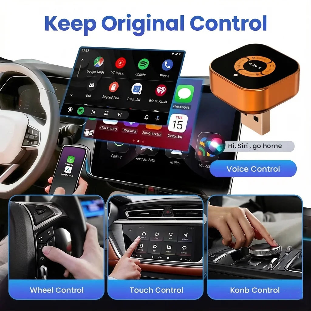 TrolinkTek 2026 Upgrade 4in1 Carplay Adapter Wireless Android Auto Mirror Link Smart MiNi AI Box USB Auto Connect Plug and Play