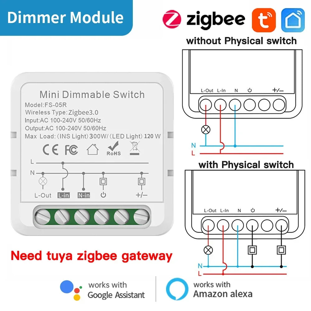 TNCE TUYA WIFI/Zigbee Switch Light Curtain Dimmer Smart DIY MINI Module, 2-way Control Breaker, Voice with Alexa Google Home