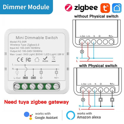 TNCE TUYA WIFI/Zigbee Switch Light Curtain Dimmer Smart DIY MINI Module, 2-way Control Breaker, Voice with Alexa Google Home