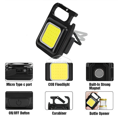 COB Work Light Flashlamp Mini Flashlight Keychain Carry LED Waterproof USB Charge Convenient Emergency Outdoor Lighting Camping