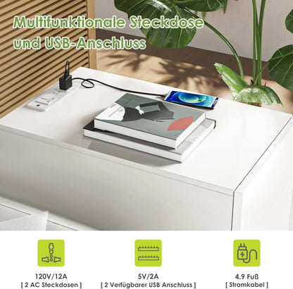 Drawer Cabinet LED Modern Nightstand Bedside Table with LED Lighting 3 Drawers USB Charging Function Narrow Sofa Table Furniture