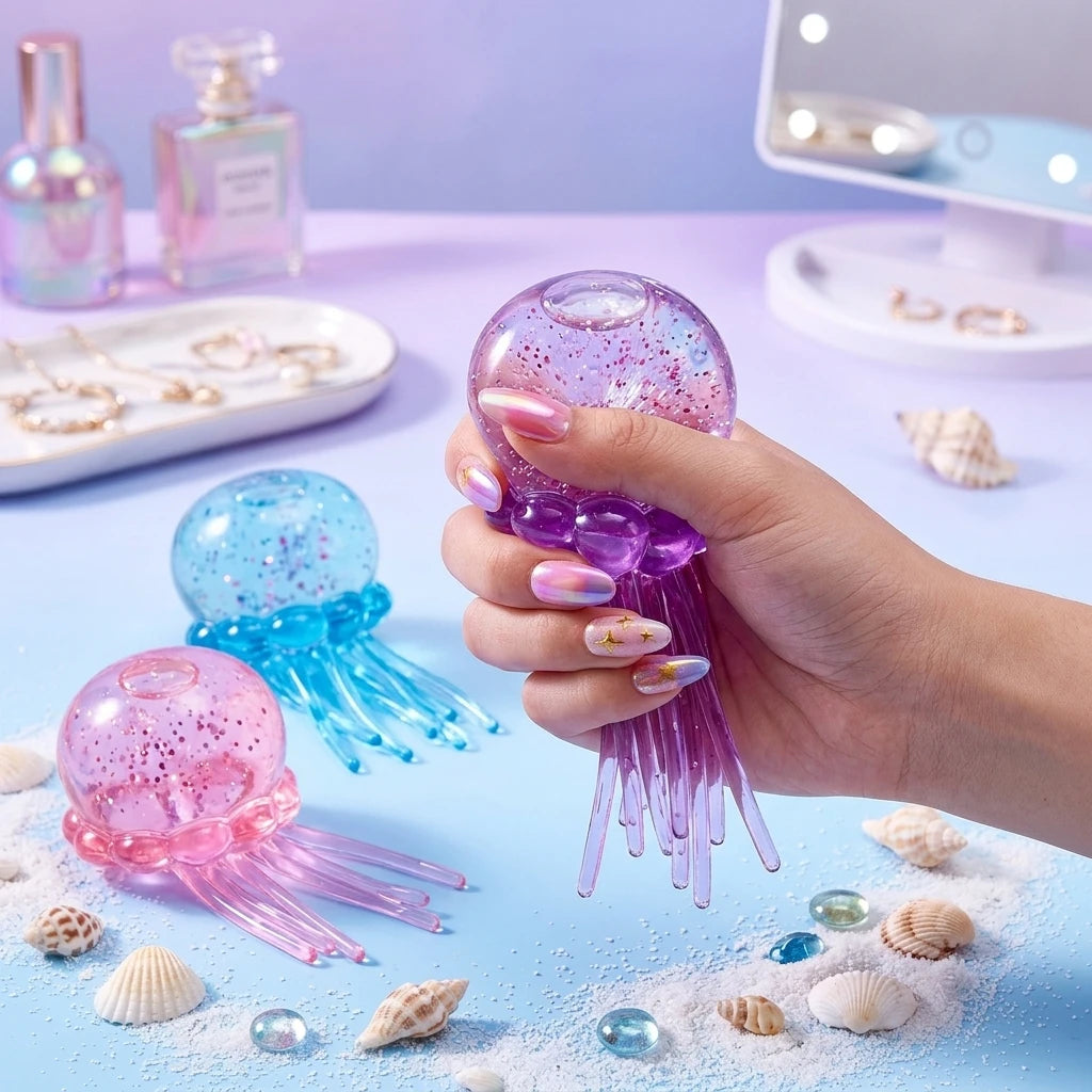 3 Colors Jellyfish Squishy Toy Set Soft Silicone Anti-Stress Squeeze Toy Cute Ocean Animal Fidget Toy for Party Favors Slow