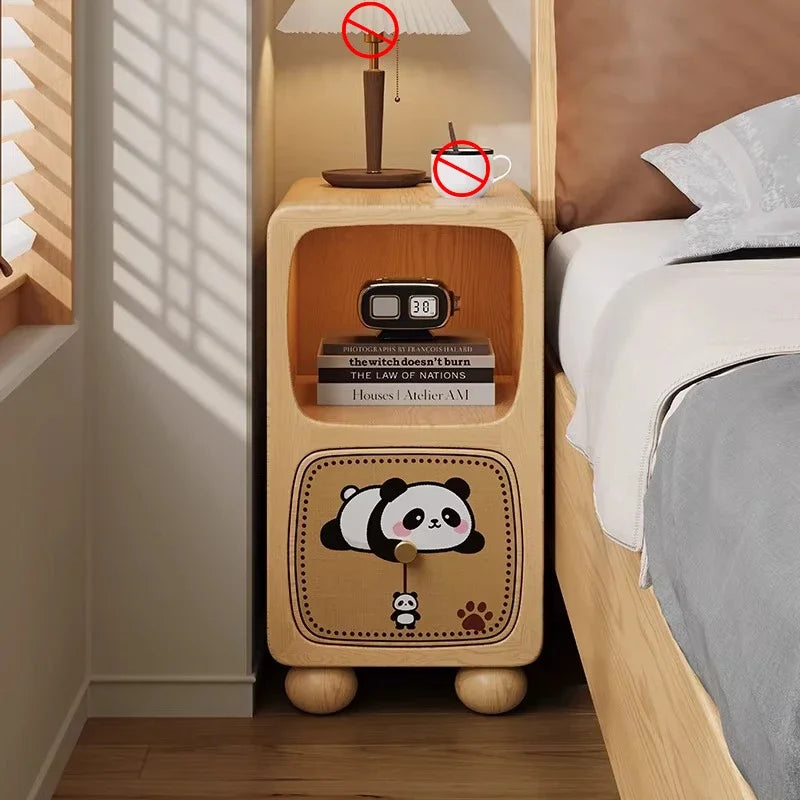 Cartoon Panda Solid Wood Children's Nightstands for Home Child's Bedside Tables Narrow Kid's Bedside Cabinets Children Furniture