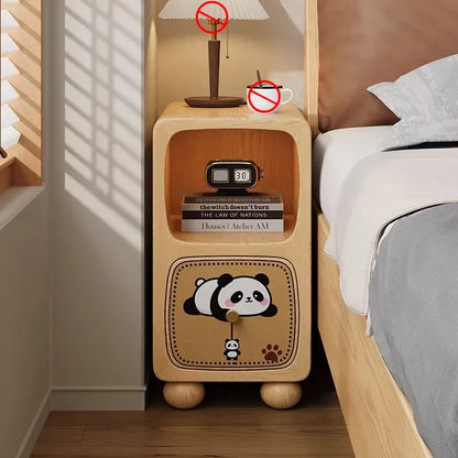 Cartoon Panda Solid Wood Children's Nightstands for Home Child's Bedside Tables Narrow Kid's Bedside Cabinets Children Furniture