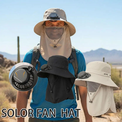 New Multi-Function Solar Fan Sun Hat - Waterproof Fishing Hat with Built-In USB Charging & Wide Brim for UV/Heat Protection