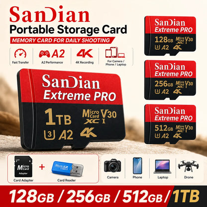 High Speed Flash Card 1TB Original SD Card 128GB Micro TF/SD Card Stable Performance for Laptops/Digital Camera/MP3 Player