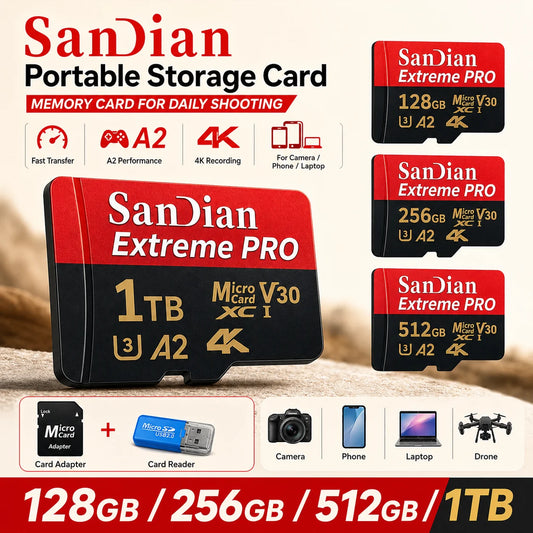 High Speed Flash Card 1TB Original SD Card 128GB Micro TF/SD Card Stable Performance for Laptops/Digital Camera/MP3 Player