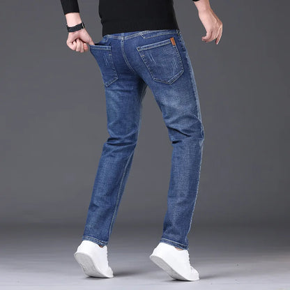 Men Fashion Straight Jeans Men 2025 New Stretch Slim Fit Pants Comfortable Soft Business Denim Trousers Male Brand Clothing