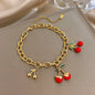 Fashion Gold Plated Stainless Steel Chain Bracelet for Women Cute Star Heart Cherry Tassel Charms Bracelets Waterproof Jewelry