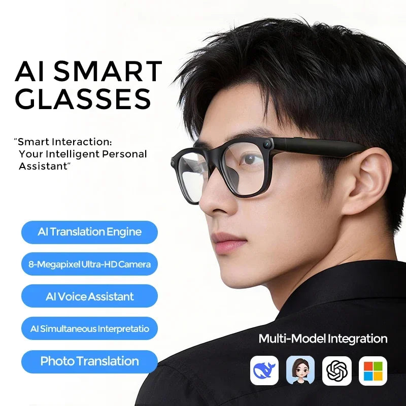 2026 Smart AI Glasses Mini Camera 800W 4K Photo Video Record OpenAI AI Translation Bluetooth Call Music Multifunction Glasses