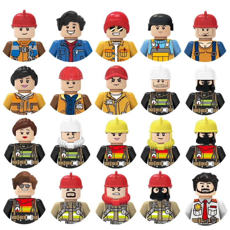 City character building block figure set, little block people, block accessories, engineer, doctor, firefighter, kids' toy